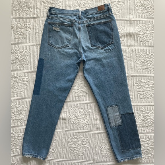 Urban Outfitters BDG Dad Slim Taper Fit Jean Medium Wash Patchwork Denim 33 - Picture 12 of 16